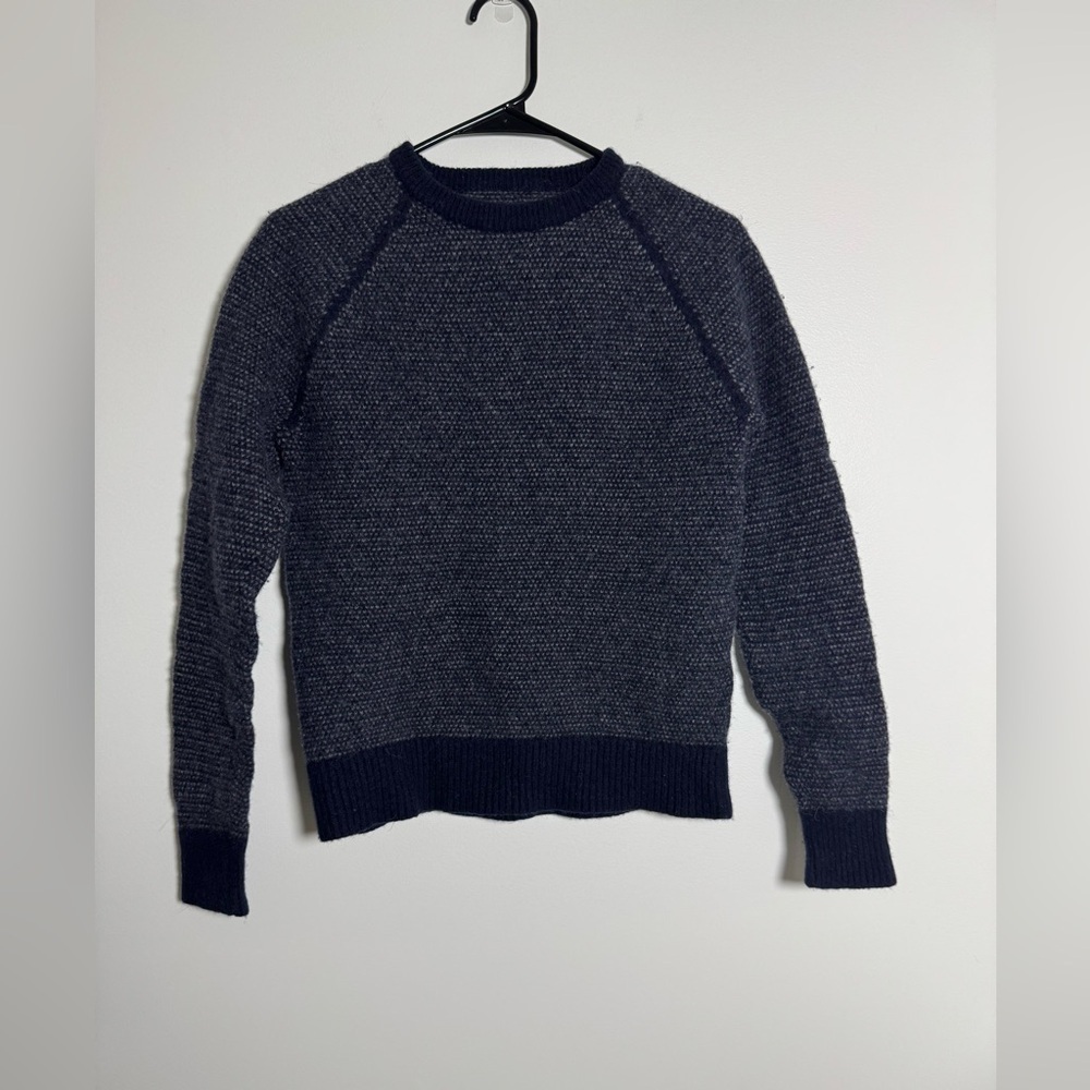 J.Crew Lambswool Knit Sweater Navy Gray Textured Pullover